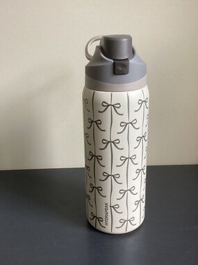 32oz HYDRAPEAK Stainless Steel Water Btle BPA Free Beige Gray Ribbon - EUC